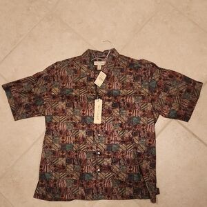 Tori Richard Brown and Green Casual Button Down Shirt Size Adult Extra Large